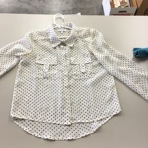 Sheer chiffon ivory polka dot button down